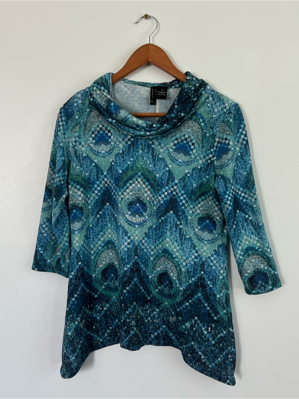 New Directions Peacock Feather Print Top